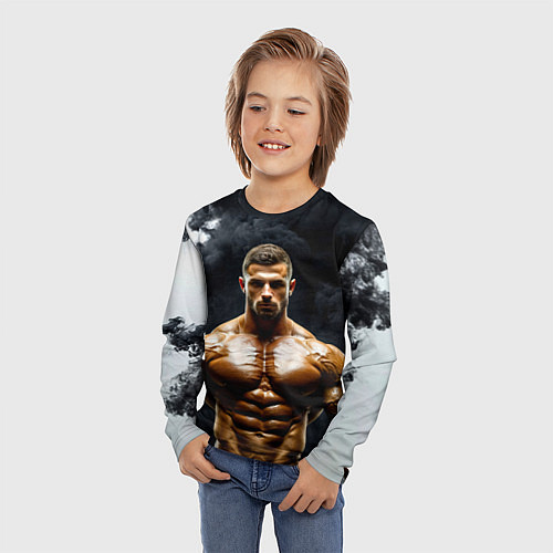Детский лонгслив Бодибилдер в черном дыму / 3D-принт – фото 3