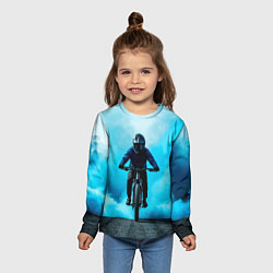 Лонгслив детский Велосипедист синий туман, цвет: 3D-принт — фото 2