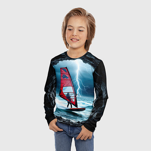 Детский лонгслив Виндсерфинг и молния / 3D-принт – фото 3