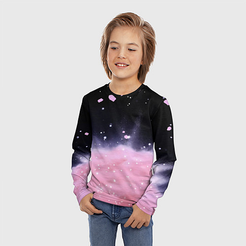 Детский лонгслив Розовая текстура с лепестками / 3D-принт – фото 3