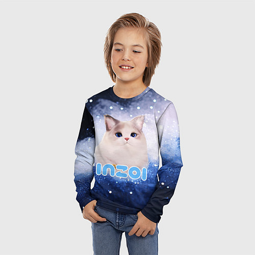 Детский лонгслив Inzoi логотип с белой кошечкой / 3D-принт – фото 3