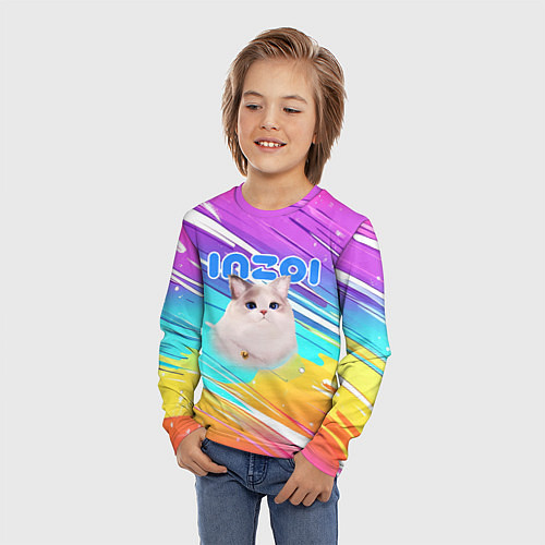 Детский лонгслив Inzoi кошечка на радужном фоне / 3D-принт – фото 3