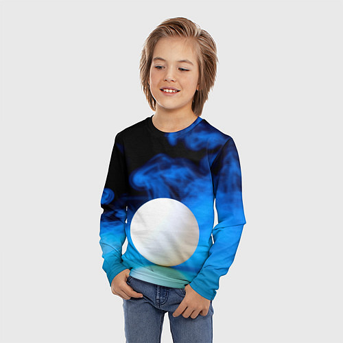 Детский лонгслив Мяч для пинг понга и синий дым / 3D-принт – фото 3