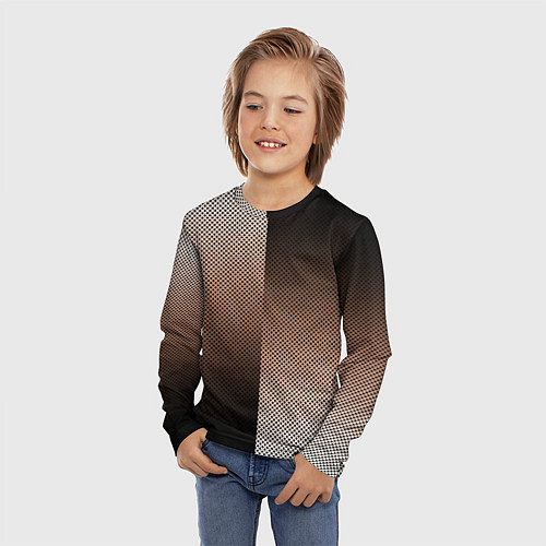 Детский лонгслив Чёрно-коричневый текстурный градиент пополам / 3D-принт – фото 3