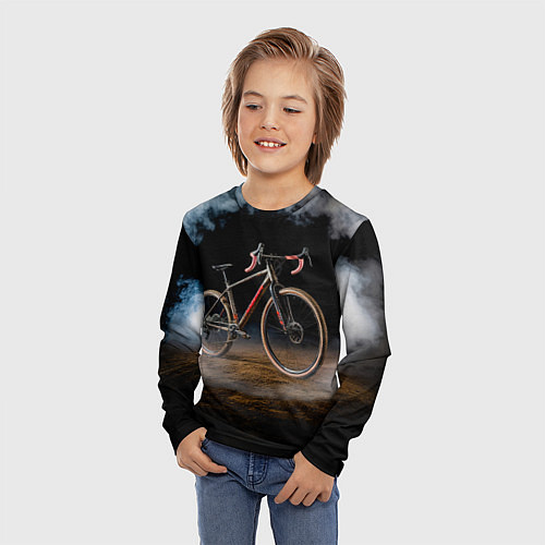 Детский лонгслив Циклокроссовый велосипед в дыму / 3D-принт – фото 3