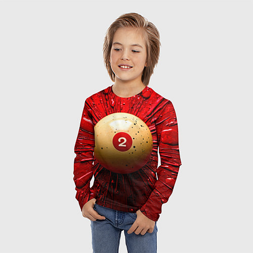Детский лонгслив Бильярдный шар на красном / 3D-принт – фото 3