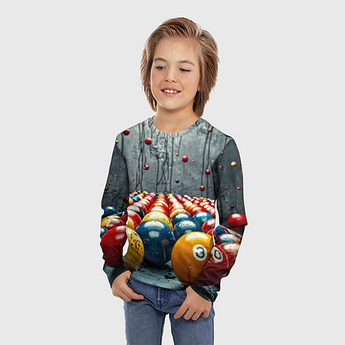 Детский лонгслив Бильярдные шары на сером / 3D-принт – фото 3