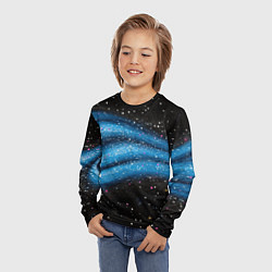 Лонгслив детский Синяя абстрактная текстура на черном, цвет: 3D-принт — фото 2