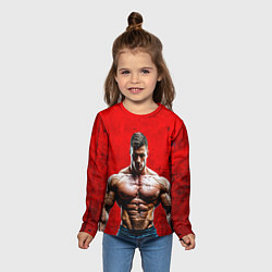 Лонгслив детский Бодибилдер на красном, цвет: 3D-принт — фото 2