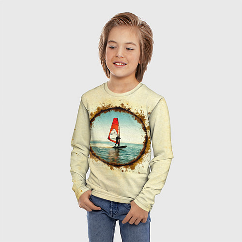 Детский лонгслив Виндсерфер на бежевом / 3D-принт – фото 3