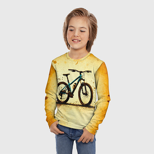 Детский лонгслив Горный велосипед на бежевом / 3D-принт – фото 3