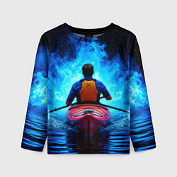Лонгслив детский На байдарке в синем пламени, цвет: 3D-принт