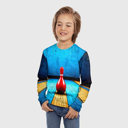 Детский лонгслив Красная кегля на синем / 3D-принт – фото 3