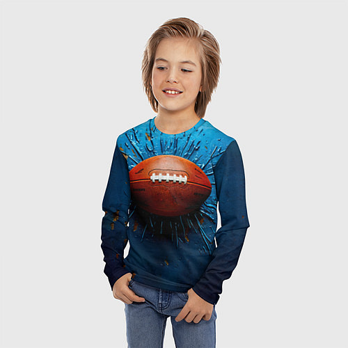 Детский лонгслив Мяч для американского футбола на синем / 3D-принт – фото 3