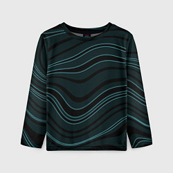 Лонгслив детский Тёмный синий волнистые полосы, цвет: 3D-принт