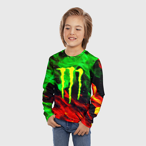 Детский лонгслив Monster energy огонь лого / 3D-принт – фото 3