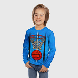 Лонгслив детский Кольцо с баскетбольным мячом на синем, цвет: 3D-принт — фото 2