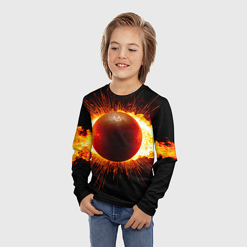 Детский лонгслив Ядро для талкания в огне / 3D-принт – фото 3