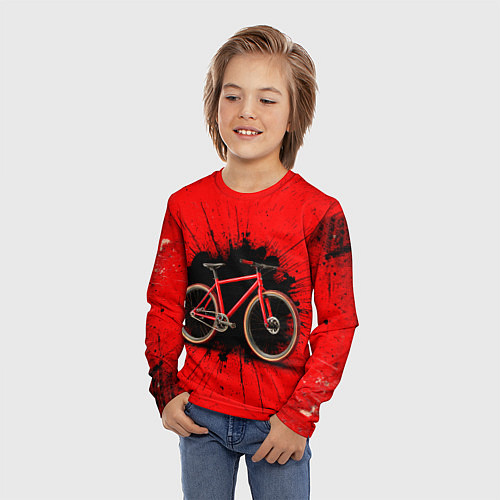 Детский лонгслив Трековый велосипед на красном / 3D-принт – фото 3