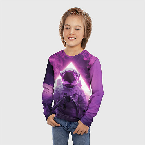 Детский лонгслив Космонавт и фиолетовый космос / 3D-принт – фото 3