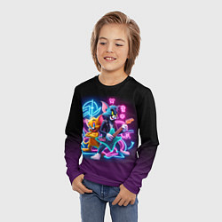Лонгслив детский Гитарист Том и вокалист Джерри - неоновое свечение, цвет: 3D-принт — фото 2
