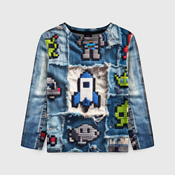 Лонгслив детский Космический пиксельный корабль, цвет: 3D-принт
