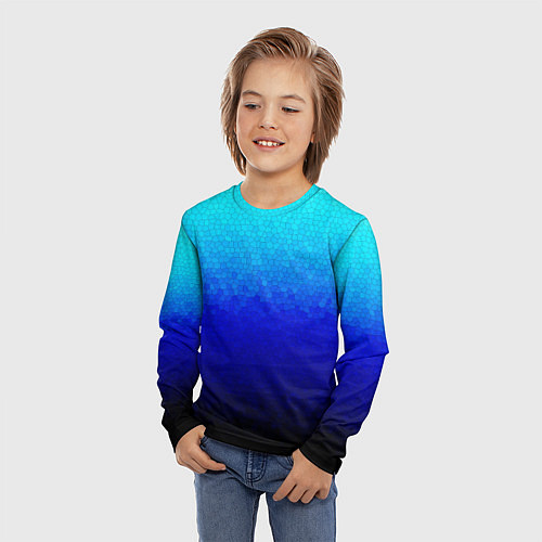 Детский лонгслив Градиент мозаика из голубого в чёрный / 3D-принт – фото 3