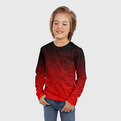 Детский лонгслив Чёрно-красный текстурный градиент / 3D-принт – фото 3
