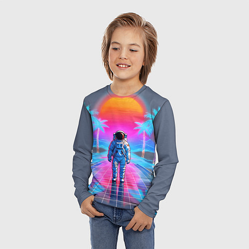 Детский лонгслив Пальмы в космосе - вапорвейв космонавт / 3D-принт – фото 3