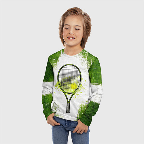 Детский лонгслив Теннисная ракетка в зеленом / 3D-принт – фото 3
