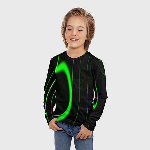 Детский лонгслив Color green light green black / 3D-принт – фото 3