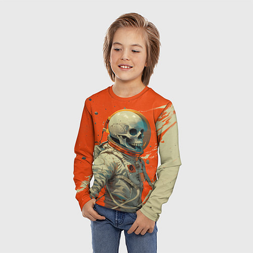 Детский лонгслив Скелет космонавт и краска на фоне / 3D-принт – фото 3