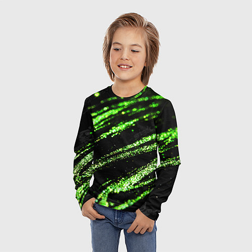 Детский лонгслив Зеленые блестки на черном / 3D-принт – фото 3