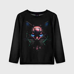 Лонгслив детский Cyber cat неоновые глаза, цвет: 3D-принт