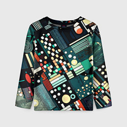 Лонгслив детский Тёмно-синий абстракция полосы кружочки, цвет: 3D-принт