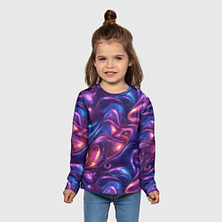 Лонгслив детский Абстрактные волны и завитки - сине-фиолетовый патт, цвет: 3D-принт — фото 2