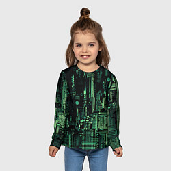 Лонгслив детский Чёрно-зелёный абстракция точки полоски, цвет: 3D-принт — фото 2