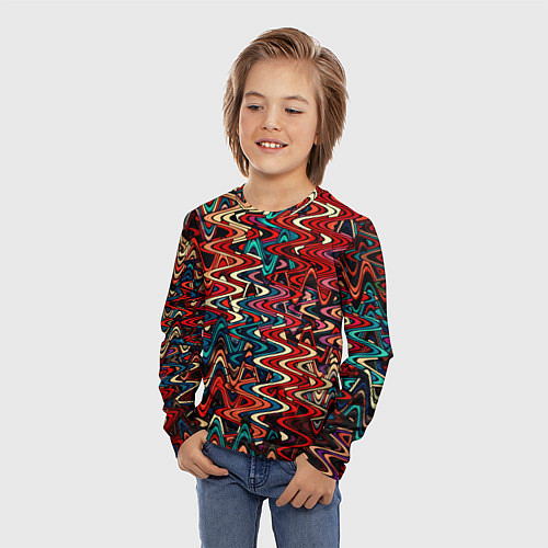 Детский лонгслив Искажённые волнистые полосы красно-синий / 3D-принт – фото 3