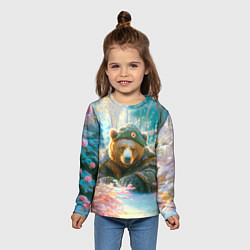 Лонгслив детский Русский медведь военный в лесу, цвет: 3D-принт — фото 2