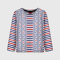 Лонгслив детский Полосатый морской орнамент с якорями, цвет: 3D-принт