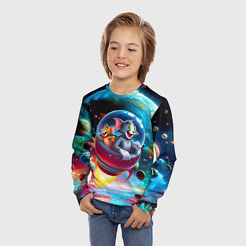 Детский лонгслив Том и Джерри летят в ракете - нейроарт / 3D-принт – фото 3