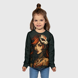 Лонгслив детский Рыжая девушка с маской лисы дерзкий стиль, цвет: 3D-принт — фото 2