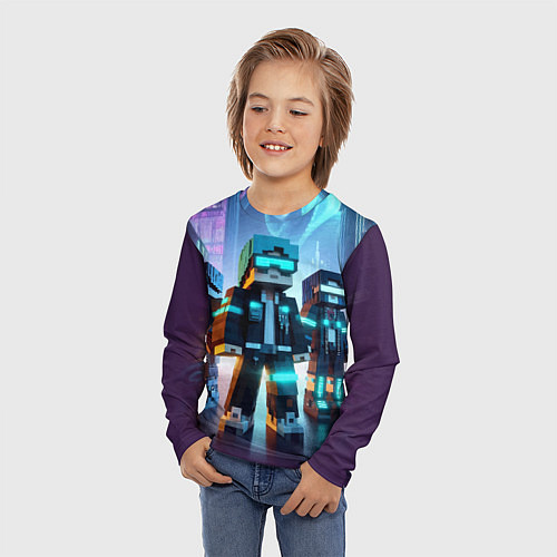 Детский лонгслив Minecraft - neon metropolis ai art / 3D-принт – фото 3