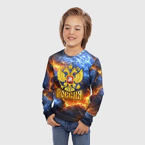 Детский лонгслив Россия герб и огонь / 3D-принт – фото 3