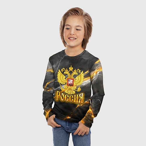 Детский лонгслив Россия черно-желтый фон / 3D-принт – фото 3
