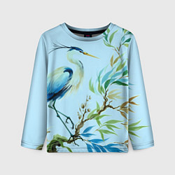 Лонгслив детский Акварельная цапля у пруда, цвет: 3D-принт