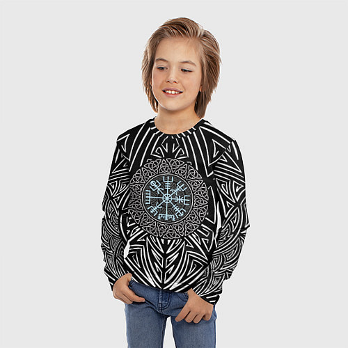 Детский лонгслив Этнический узор с компасом жизни / 3D-принт – фото 3