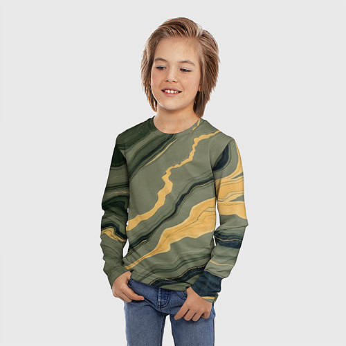 Детский лонгслив Оливковый мрамор / 3D-принт – фото 3
