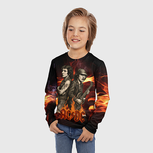 Детский лонгслив ACDC на фоне огня / 3D-принт – фото 3