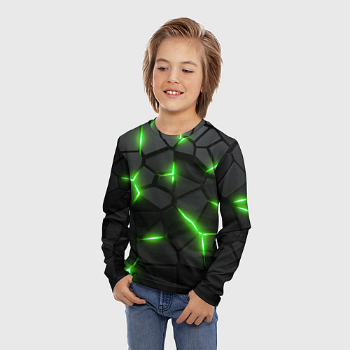 Детский лонгслив Зеленая неоновая броня / 3D-принт – фото 3